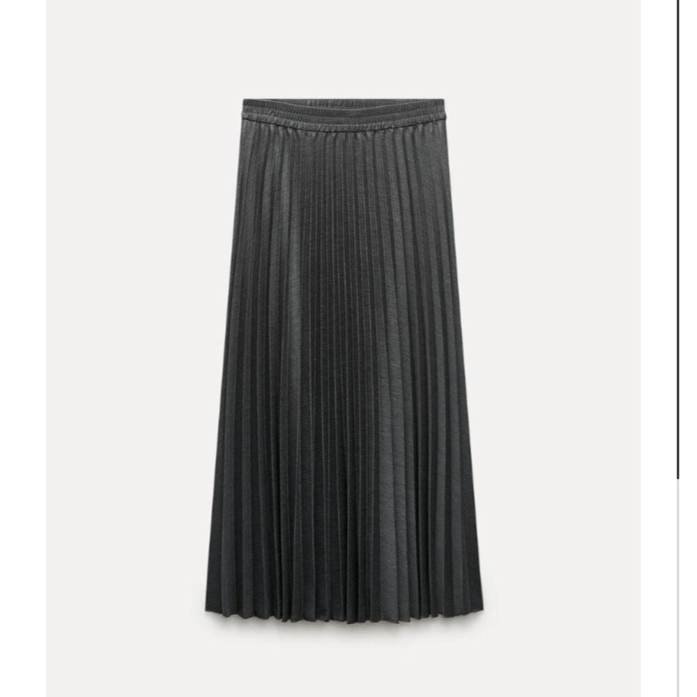 NWT ZARA PLEATED MIDI SKIRT ZW COLLECTION ANTHRACITE GRAY - Picture 6 of 10